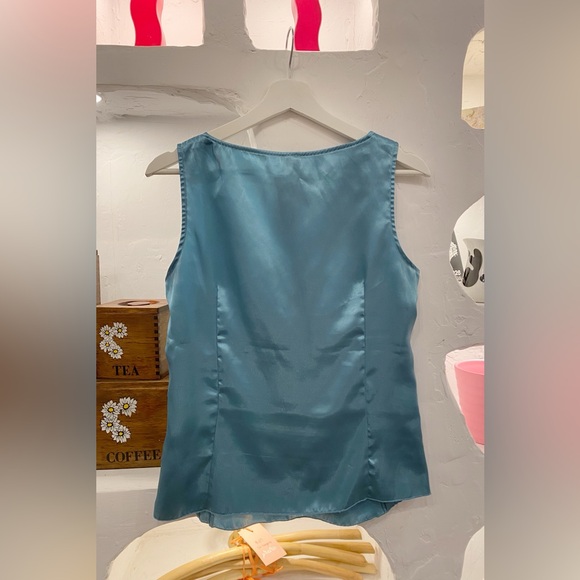 Vintage Blue Esprit Satin Cami with Lace Detail and Pintuck Pleated Sides - Picture 6 of 6